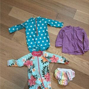 Baby Swimwear Set - Polka Dot, Floral, and Purple, size 6-12 months